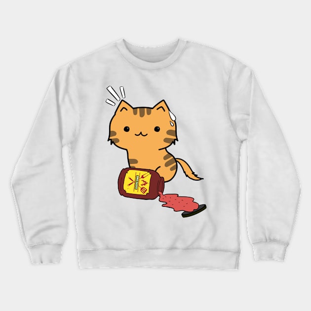 Orange Cat Spills a jar of BBQ Sauce Crewneck Sweatshirt by Pet Station